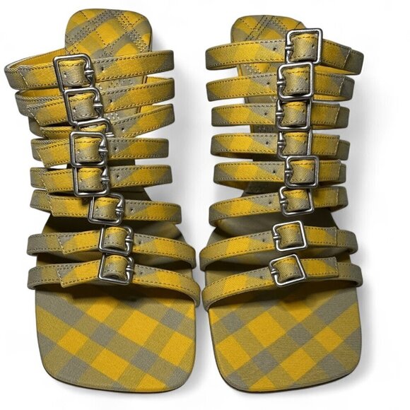 Burberry Women's Yellow Hunter Check Carmine Strap Heels Sandals Sz 38 EU NWT - Picture 11 of 16